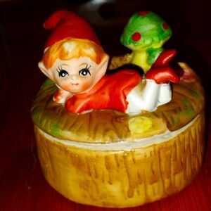 Vintage Homco Elf Trinket Box – Adorable Mushroom Pixie